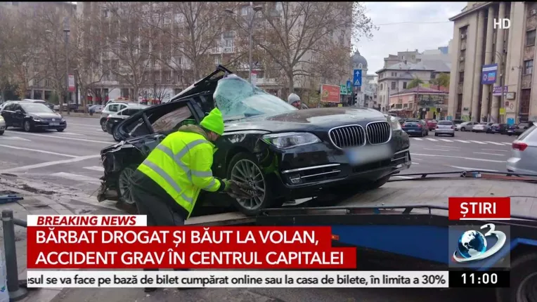 Barbat drogat si baut la volan, accident grav in centrul Capitalei