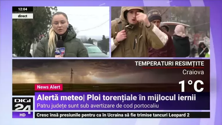 Cod portocaliu si galben de ploi torentiale si viscol. Sunt afectate mai multe judete si Bucuresti