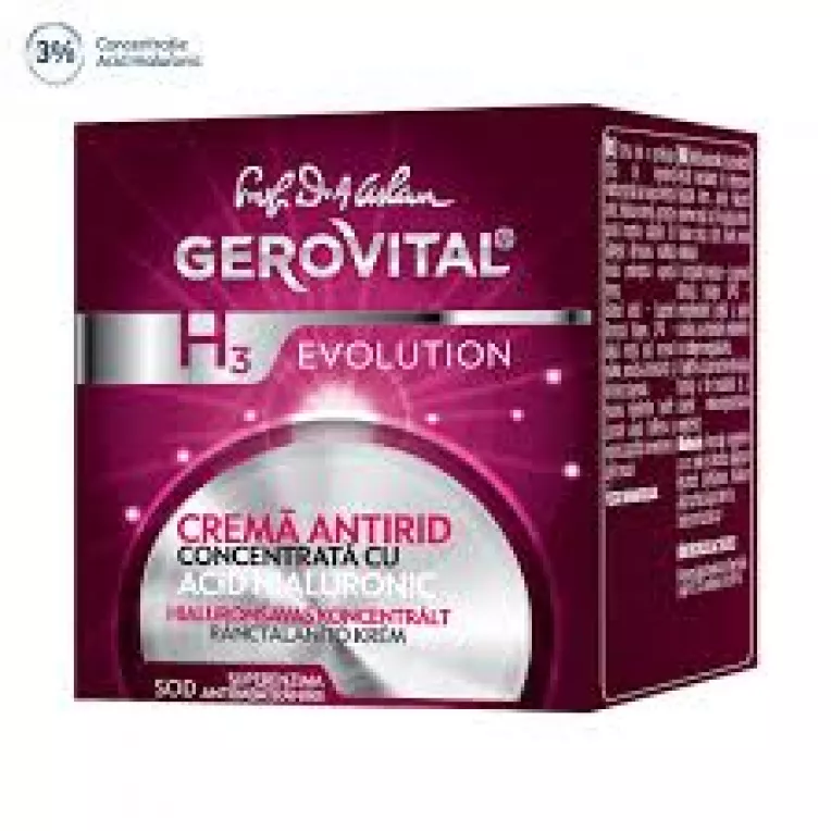 Crema antirid cu acid hialuronic de la Gerovital este recomandata pentru toate tipurile de ten