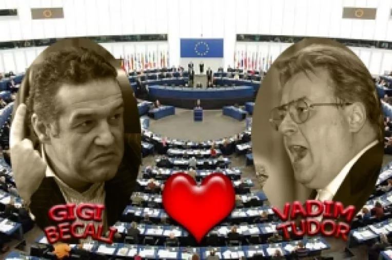 Dragoste cu nabadai intre eruoparlamentarii Gigi Becali si Corneliu Vadim Tudor