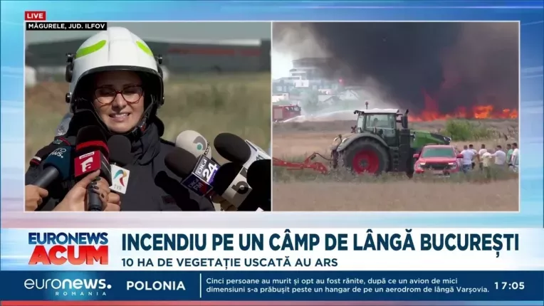 Peste 60 de pompieri au intervenit pentru a stinge incendiul din zona Bragadiru-Magurele