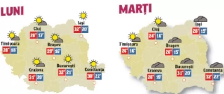 PROGNOZA METEO PENTRU PERIOADA 26 - 28 IUNIE 2018: Instabilitatea atmosferica se va accentua treptat in cea mai mare parte a tarii