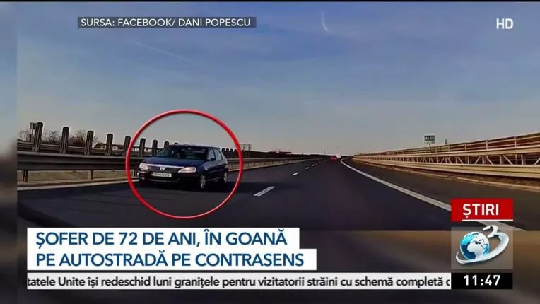 Sofer de 72 de ani, filmat in timp ce gonea pe contrasens, pe A1 Sibiu - Deva