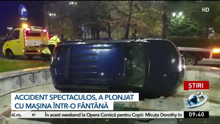 Un sofer a plonjat cu masina intr-o fantana din Piata Constitutiei